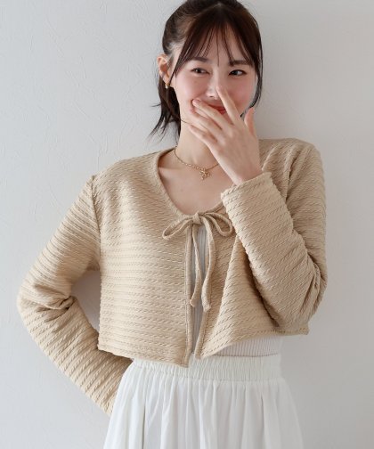 【SALE】ケーブル柄リボンカーディガン