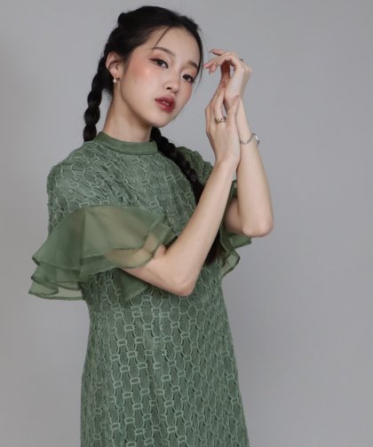 【SALE】日本製 ジオメトリックチェーンレースドレス