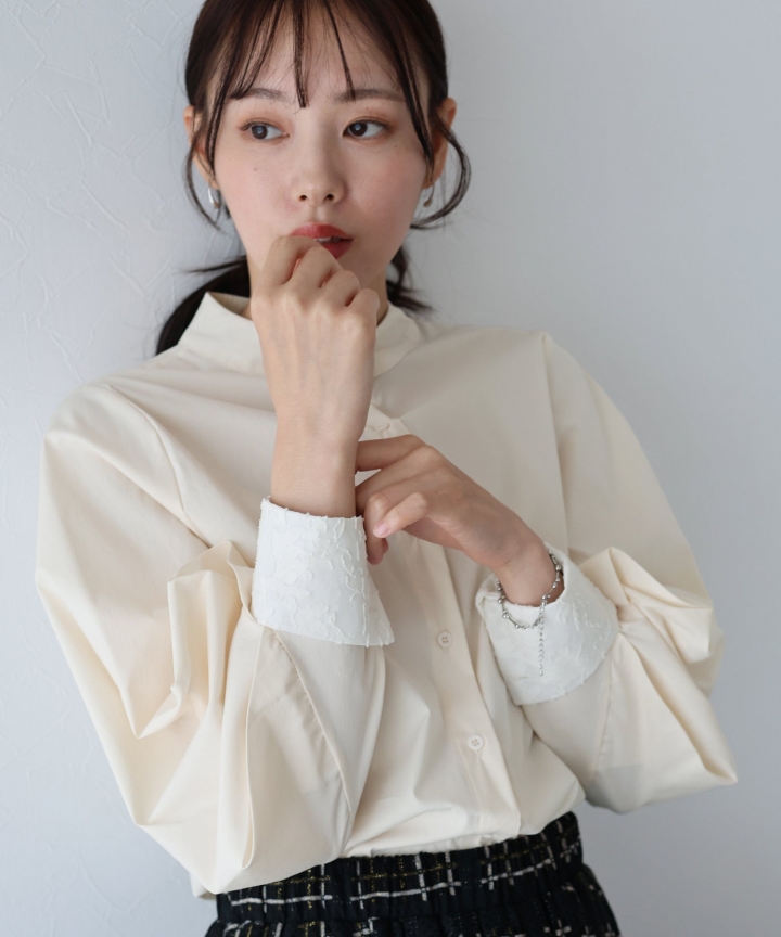 【SALE】カフス切替ボリュームスリーブシャツ【ネコポス】