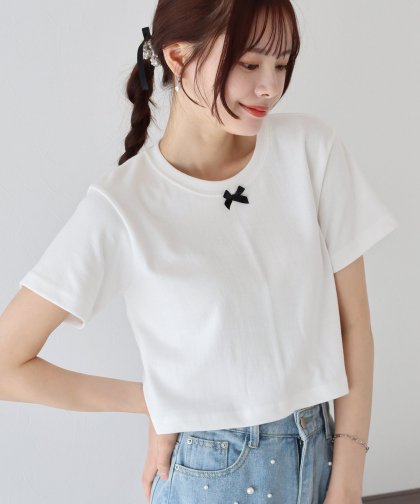 【SALE】プチリボン付きTシャツ【ネコポス】