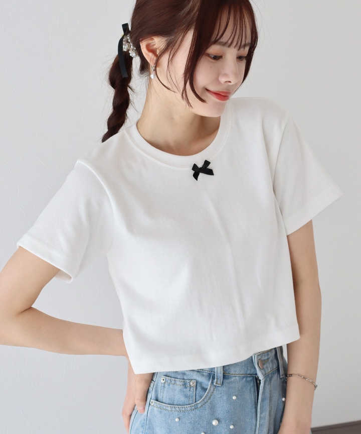 【SALE】プチリボン付きTシャツ【ネコポス】