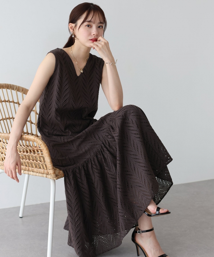 【SALE】コットンレースティアードワンピース
