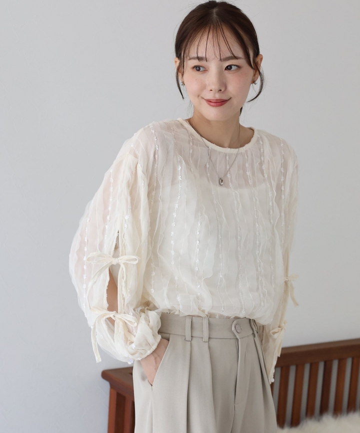 【SALE】チュールレースシアーブラウス