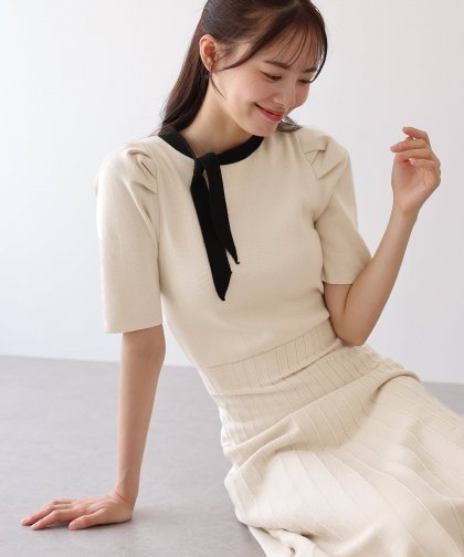【SALE】配色リボンニットワンピース