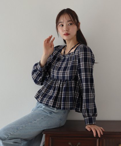 【SALE】スクエアネックペプラムブラウス