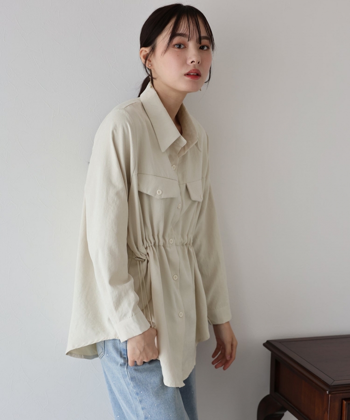 【SALE】ウエストギャザーペプラムシャツ