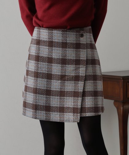 【SALE】チェック柄ラップミニスカート