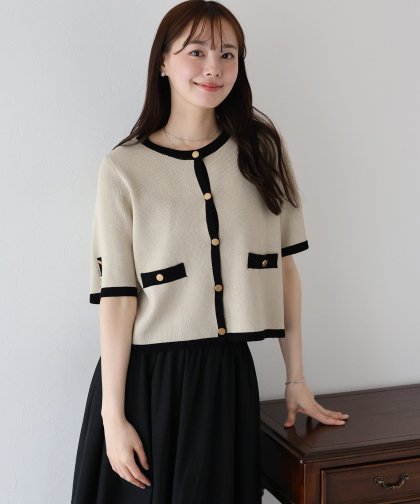 【TIME SALE】金ボタン半袖ニットジャケット