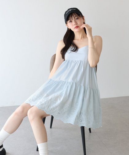 【SALE】コットンレースミニワンピース