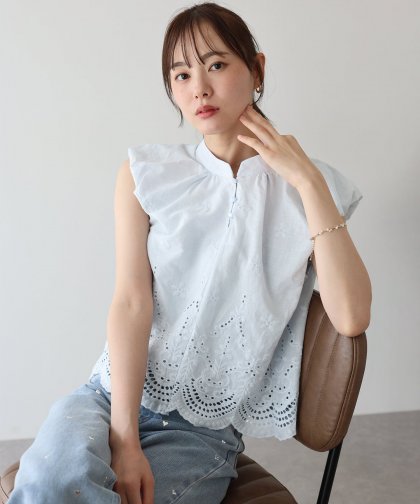 【SALE】バルーンショルダーコットンレースブラウス【ネコポス】