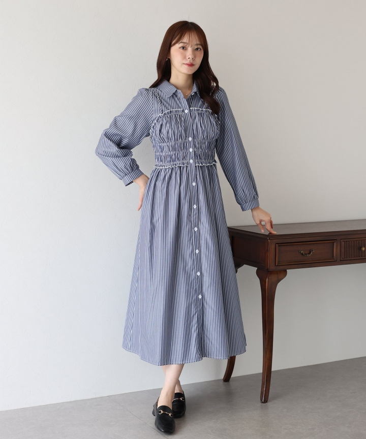 【TIME SALE】シャーリングシャツワンピース