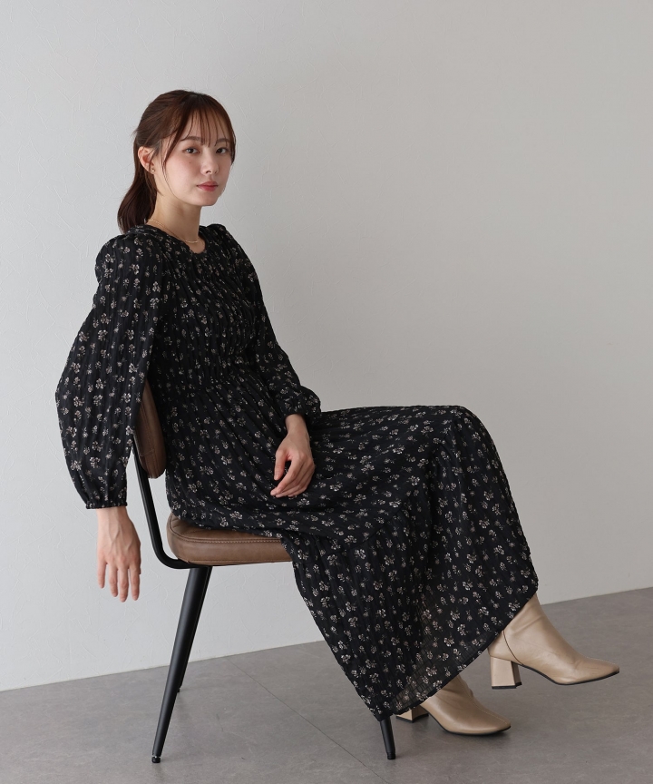 【TIME SALE】花柄シャーリングワンピース