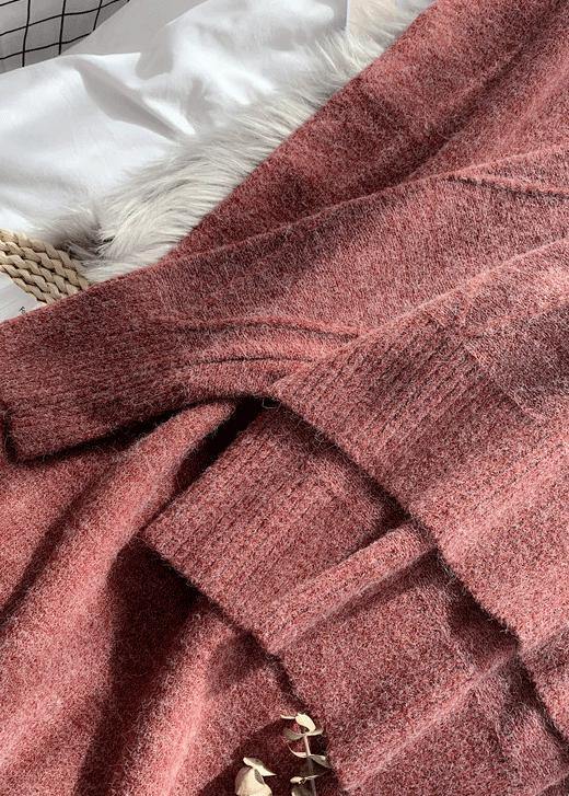 ハイネック レッド セーター レディース ゆったり 厚手 秋冬 キャミソール ウールワンピース 2点セット