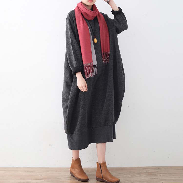 グレー ニットワンピース オーバーサイズ ヴィンテージ ハイネック プルオーバー パッチワーク